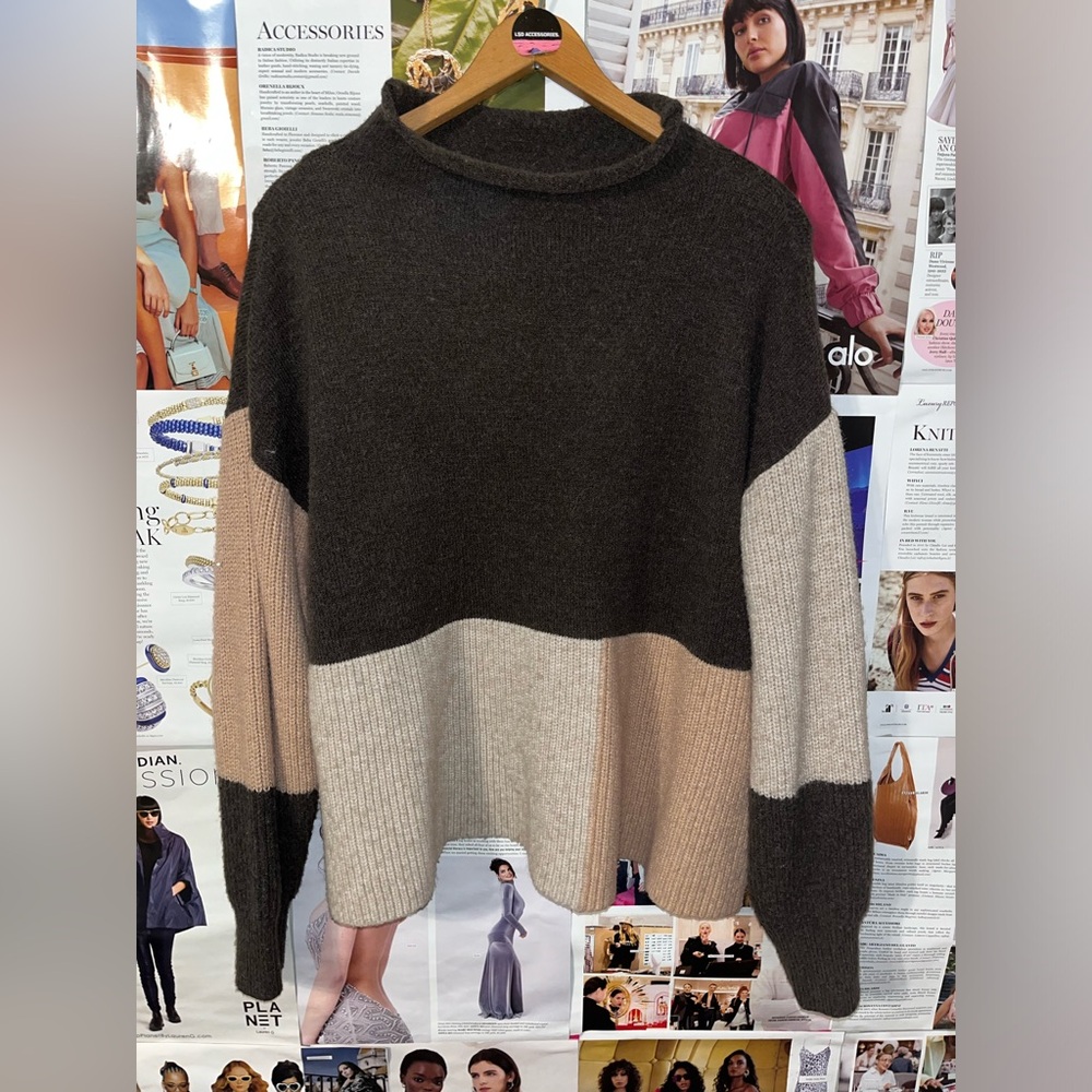 Neutral Color-Block Abstract Sweater